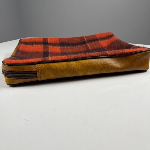 Vintage Seat cushion cover tan and plaided red (laptop pouch) - Picture 4 of 7